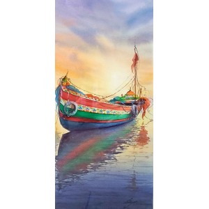 Shaima Umer, 10 x 22 Inchs, Watercolor on Paper, Seascape Painting, AC-SHA-074